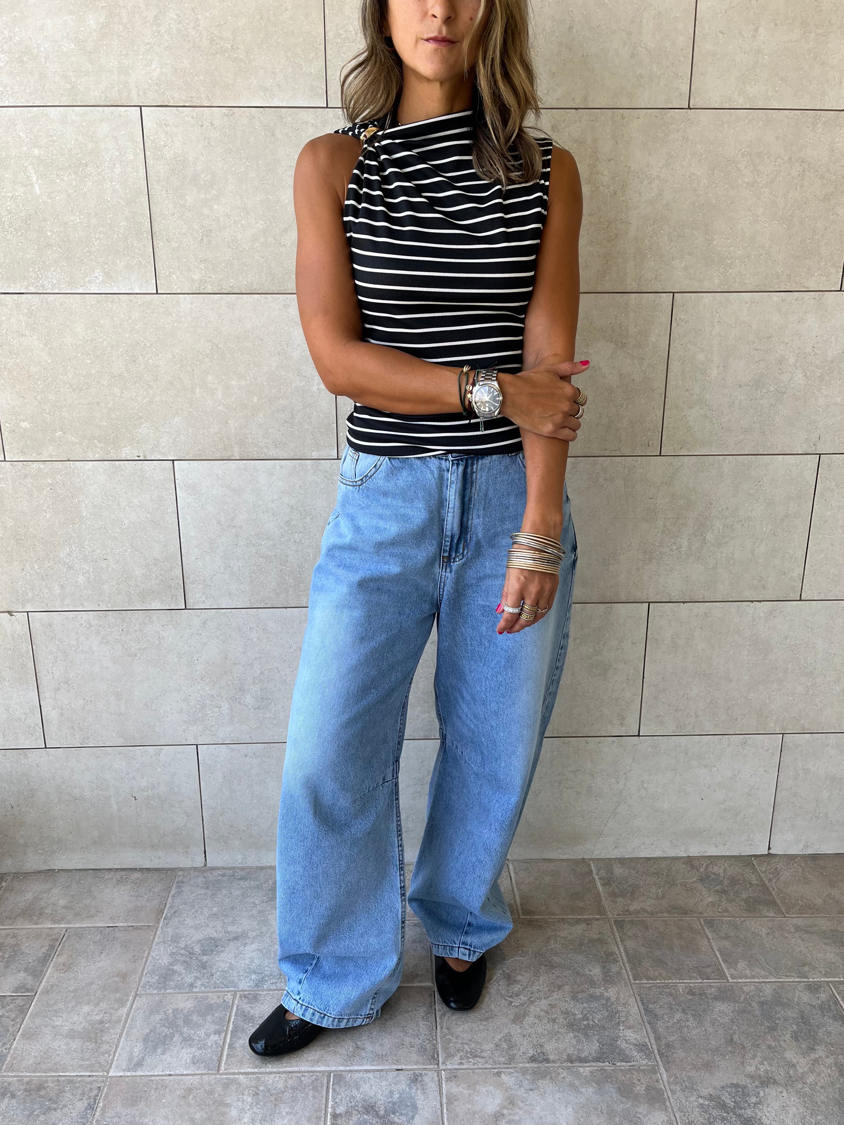 Black Striped Ring Tie Top