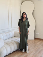 Olive Ribbed Flowy Dress