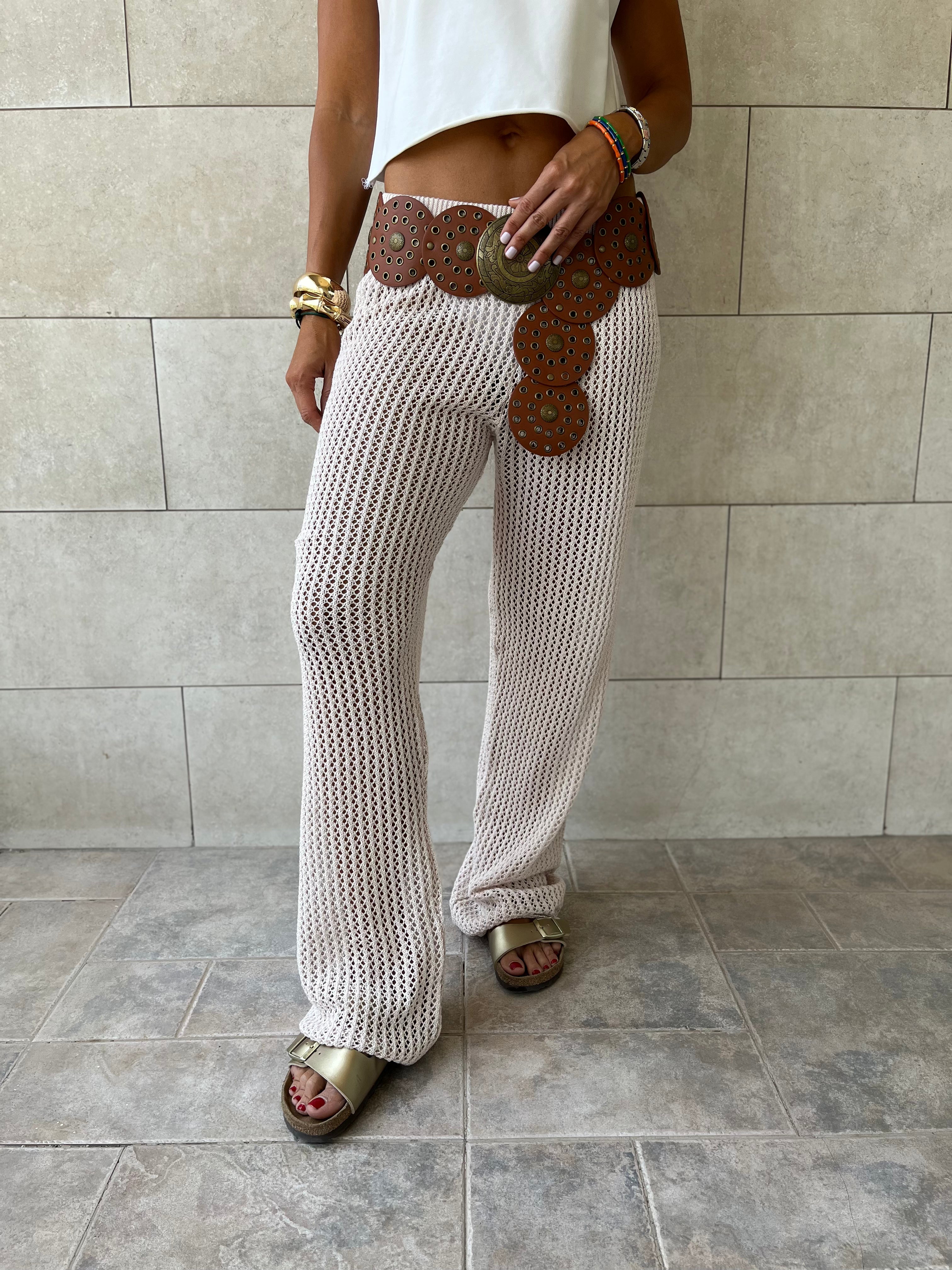 Beige Summer Moment Crochet Pants