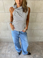 White Striped Ring Tie Top