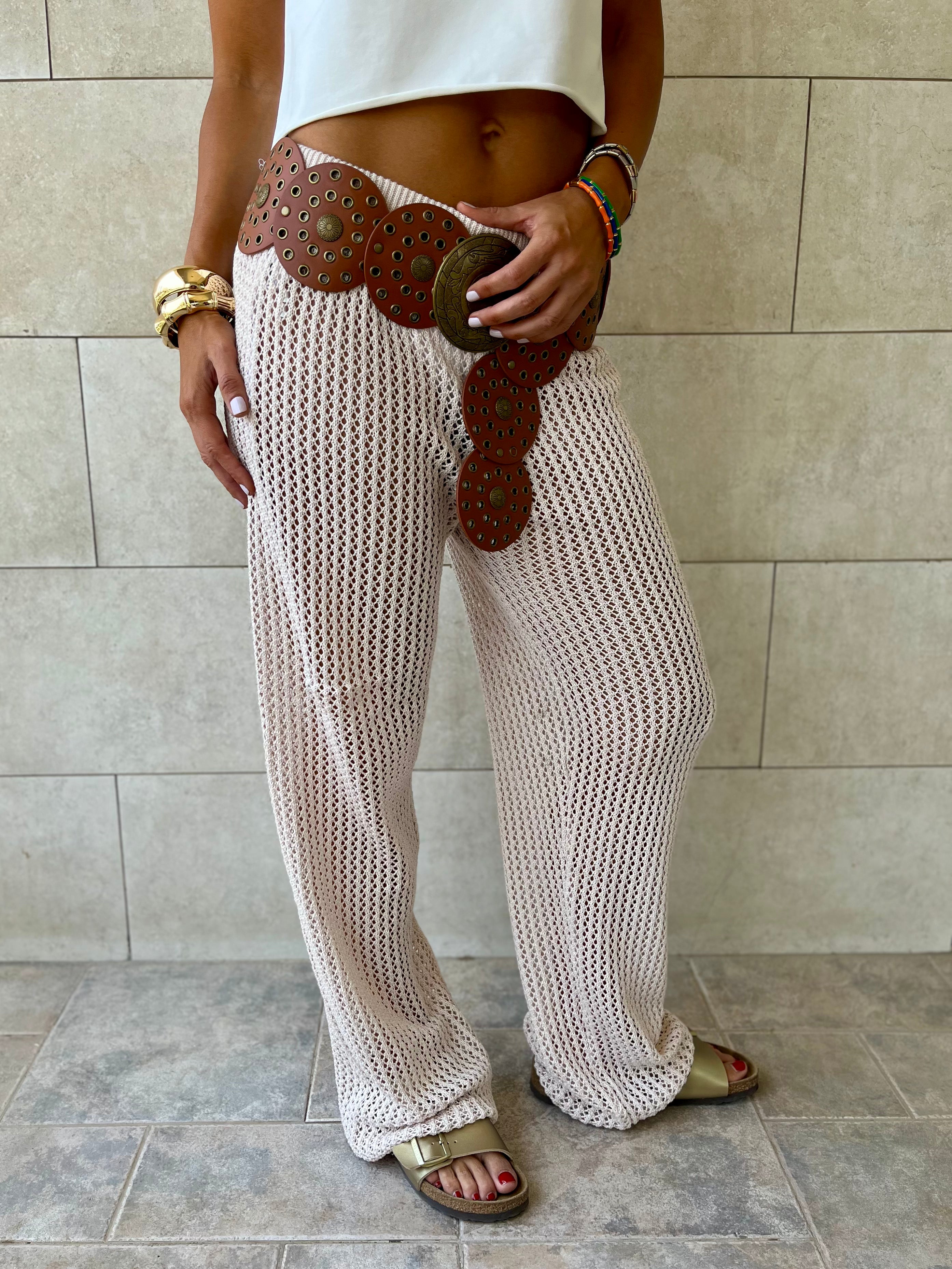 Beige Summer Moment Crochet Pants