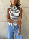 White Striped Ring Tie Top