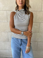 White Striped Ring Tie Top