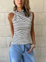 White Striped Ring Tie Top