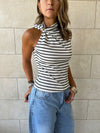 White Striped Ring Tie Top