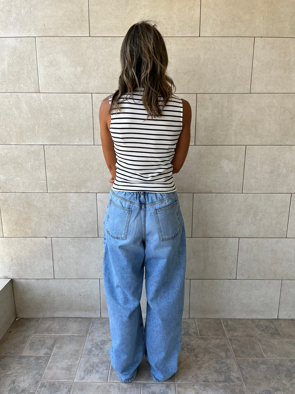 White Striped Ring Tie Top