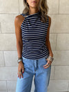 Navy Striped Ring Tie Top