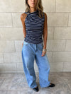 Navy Striped Ring Tie Top