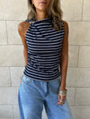 Navy Striped Ring Tie Top