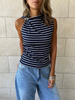 Navy Striped Ring Tie Top