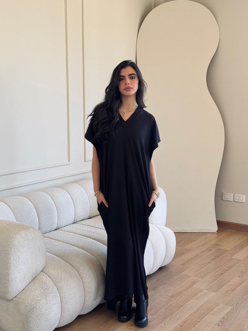 Black Ribbed Flowy Dress