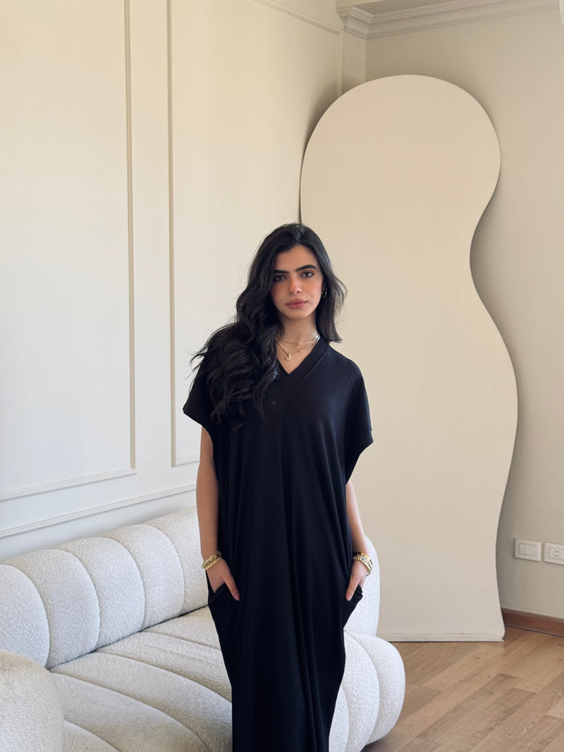 Black Ribbed Flowy Dress