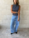 Navy Striped Ring Tie Top