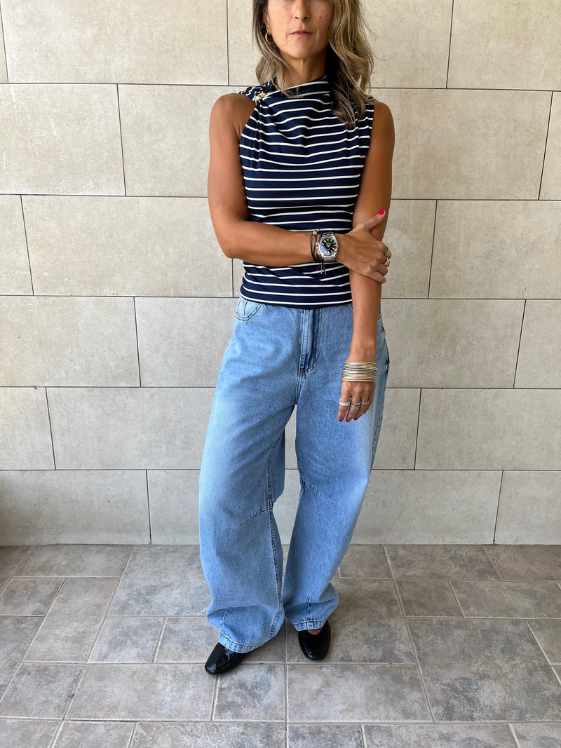 Navy Striped Ring Tie Top