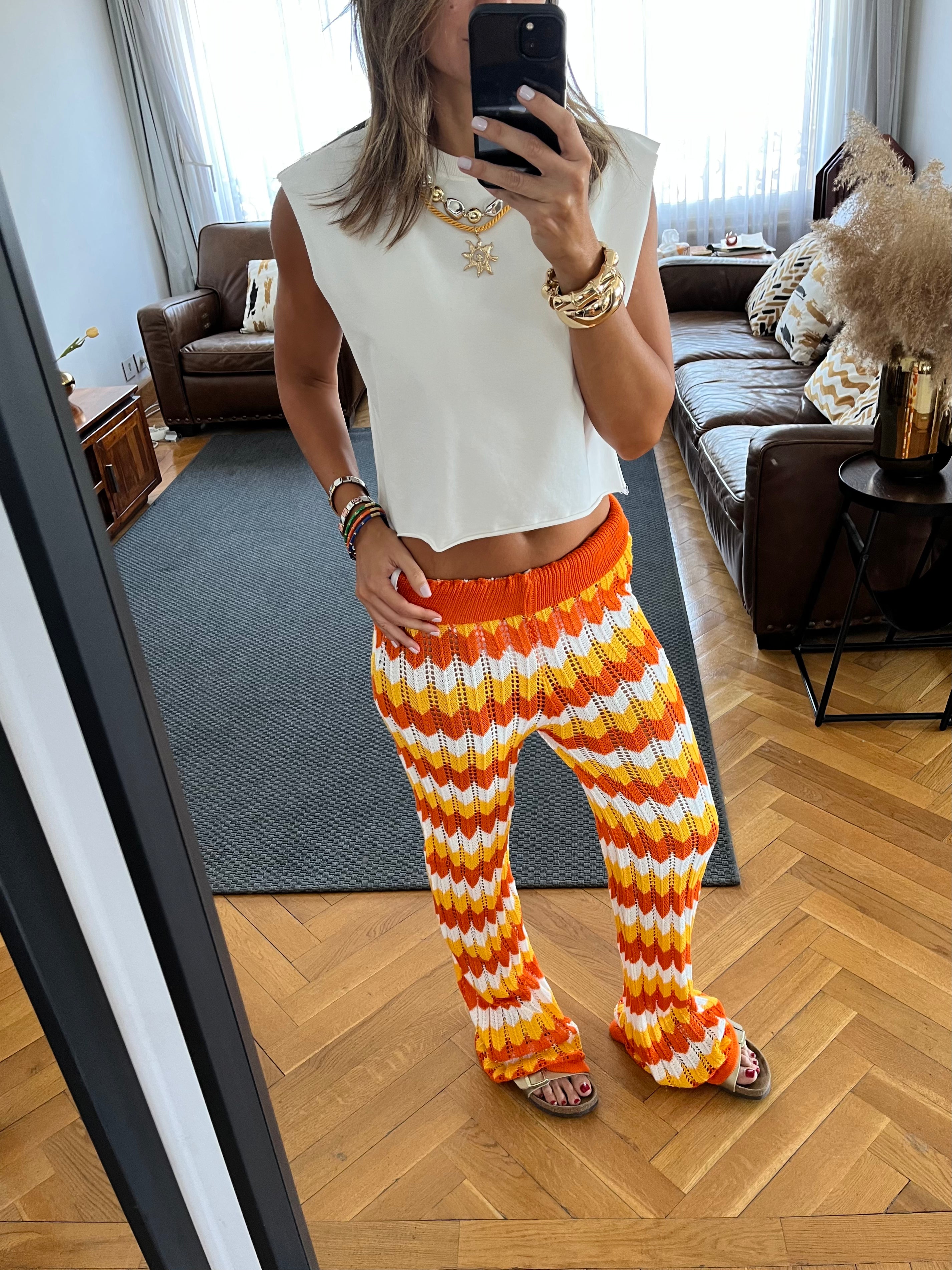 Orange Giving Waves Crochet Pants