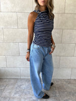 Navy Striped Ring Tie Top