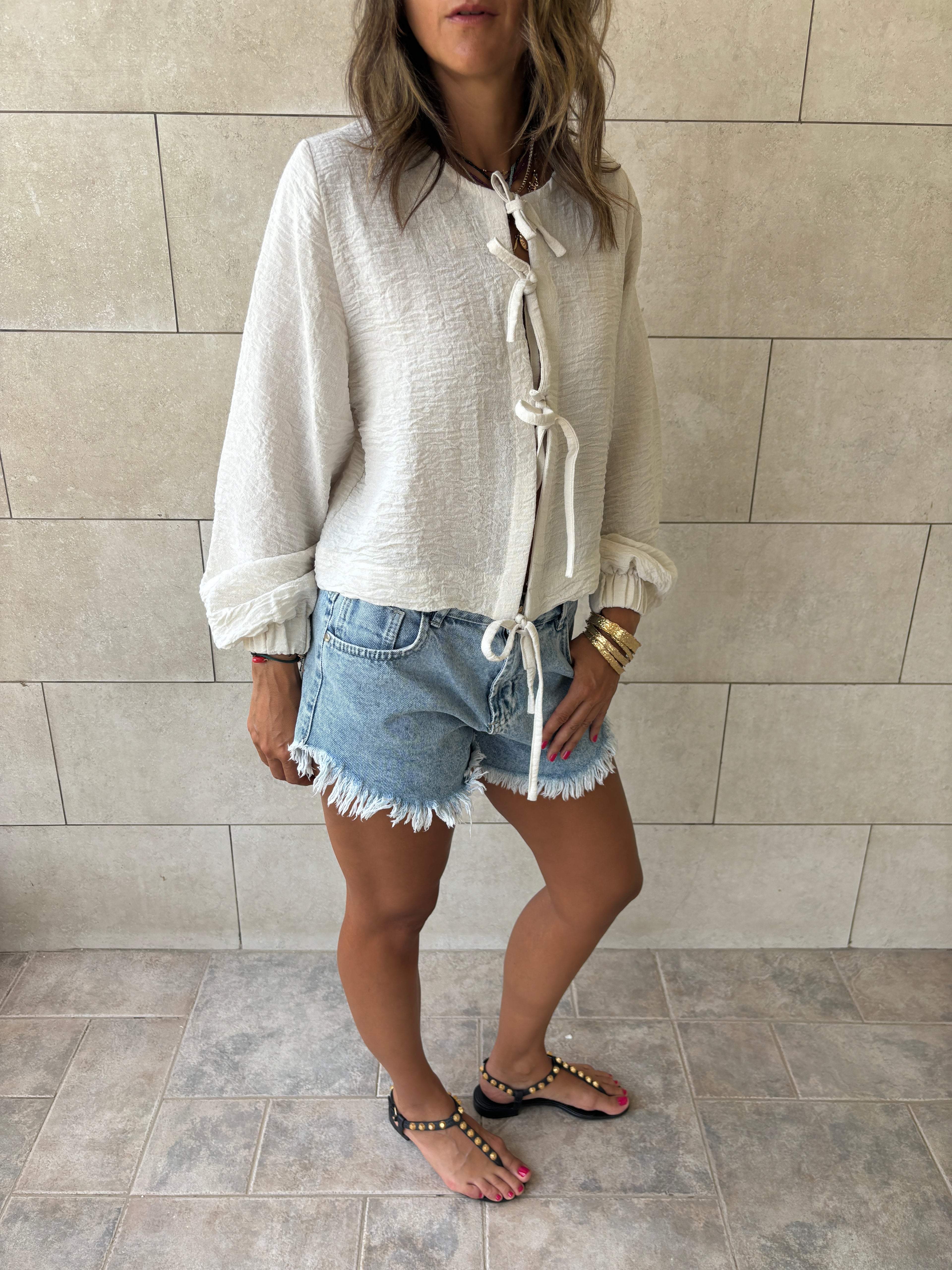 Ivory Ribbon Tie Blouse