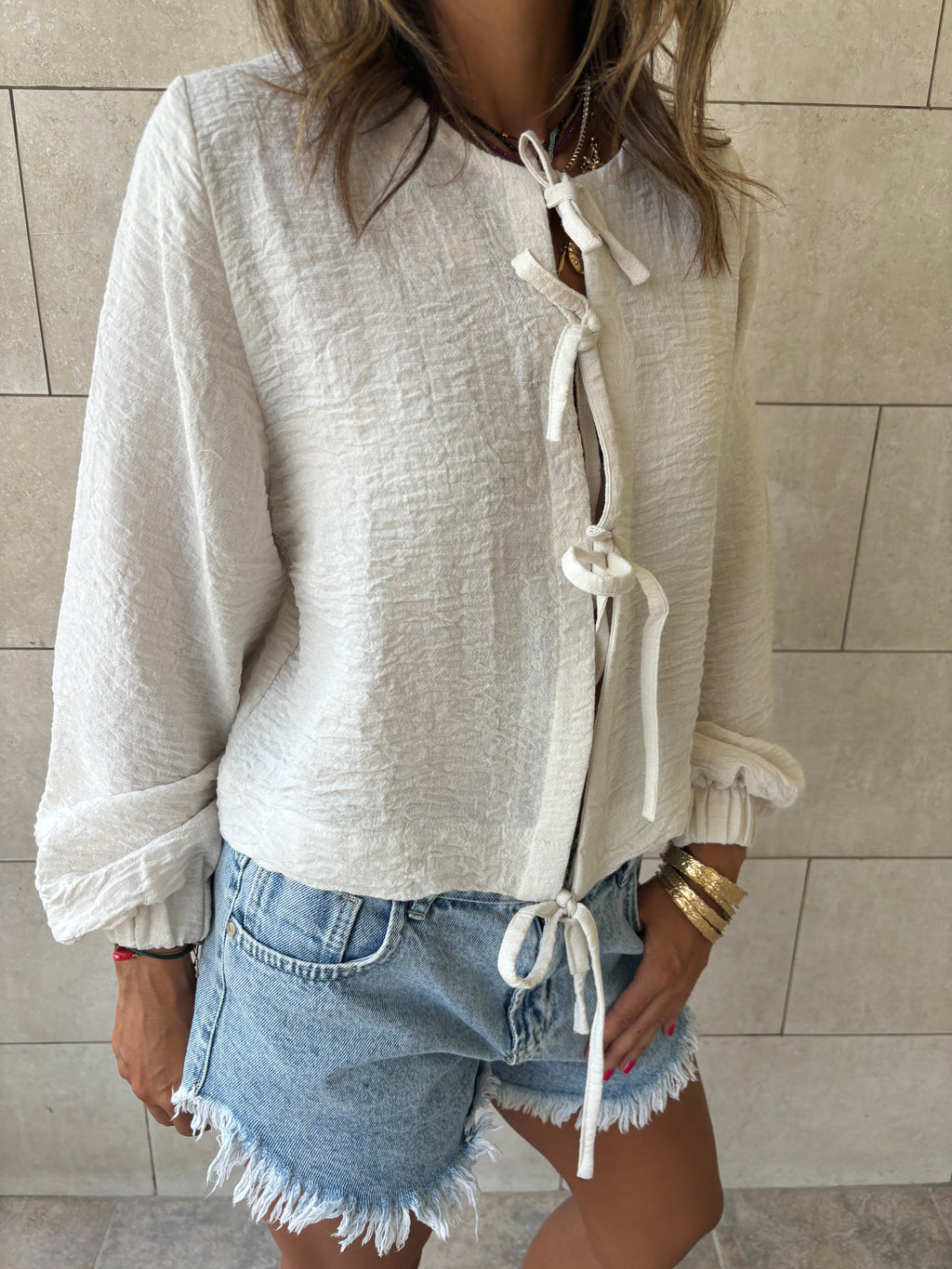 Ivory Ribbon Tie Blouse