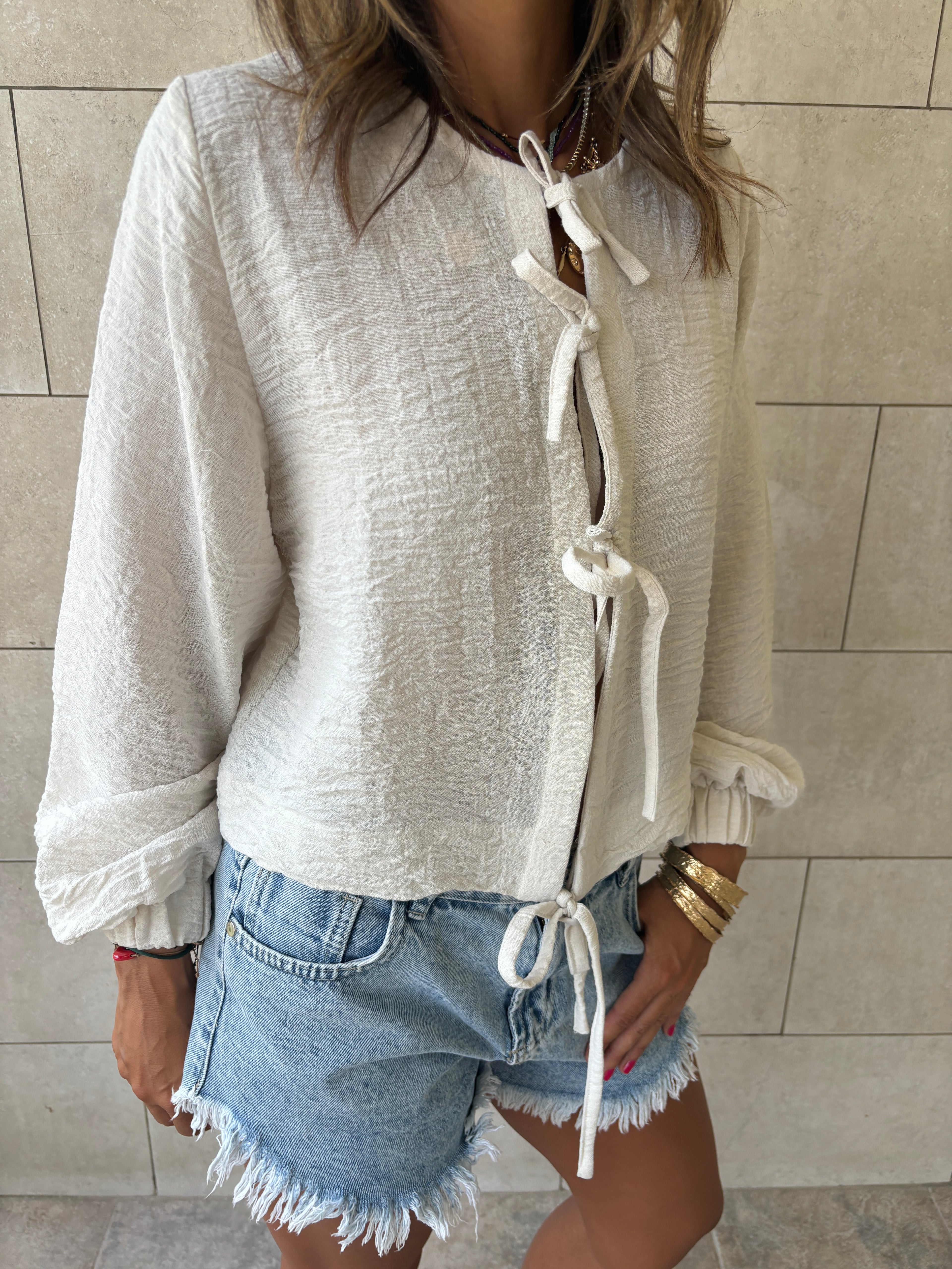 Ivory Ribbon Tie Blouse