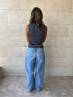 Navy Striped Ring Tie Top