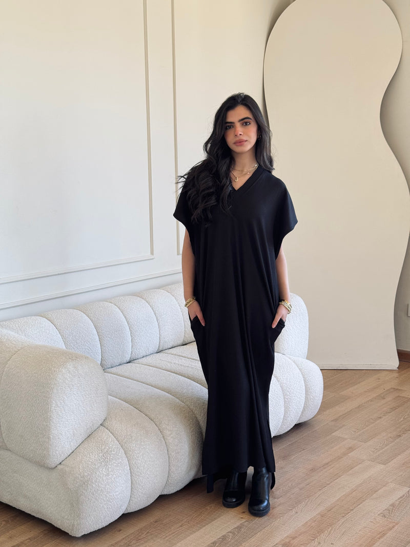 Black Ribbed Flowy Dress