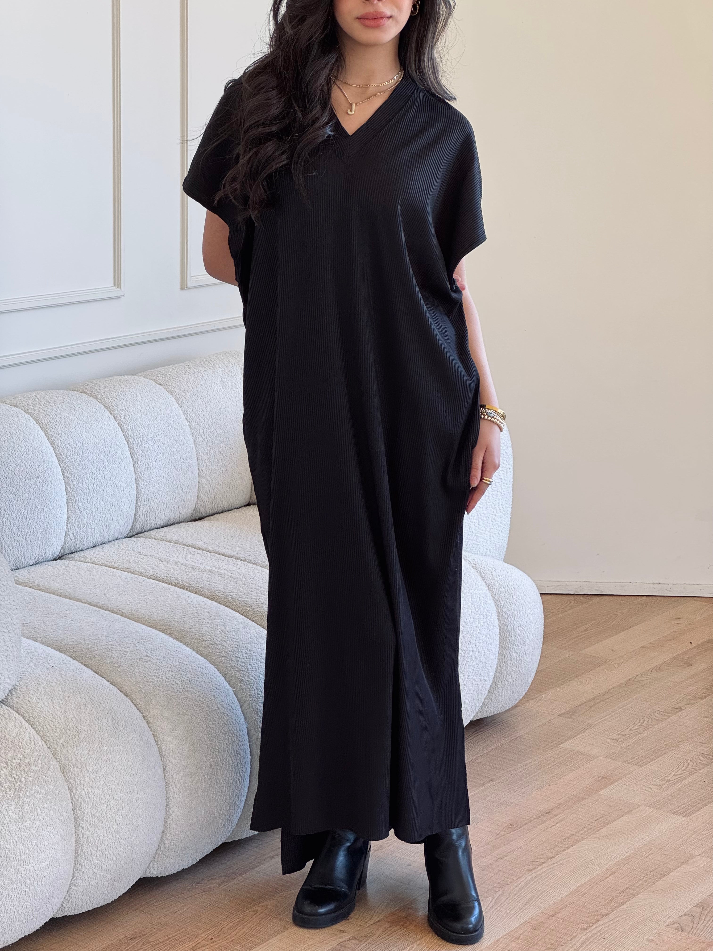 Black Ribbed Flowy Dress