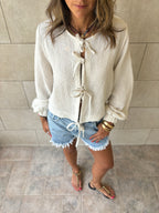 Ivory Ribbon Tie Blouse