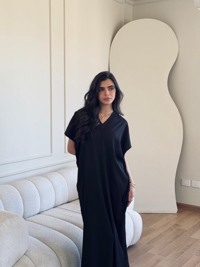 Black Ribbed Flowy Dress