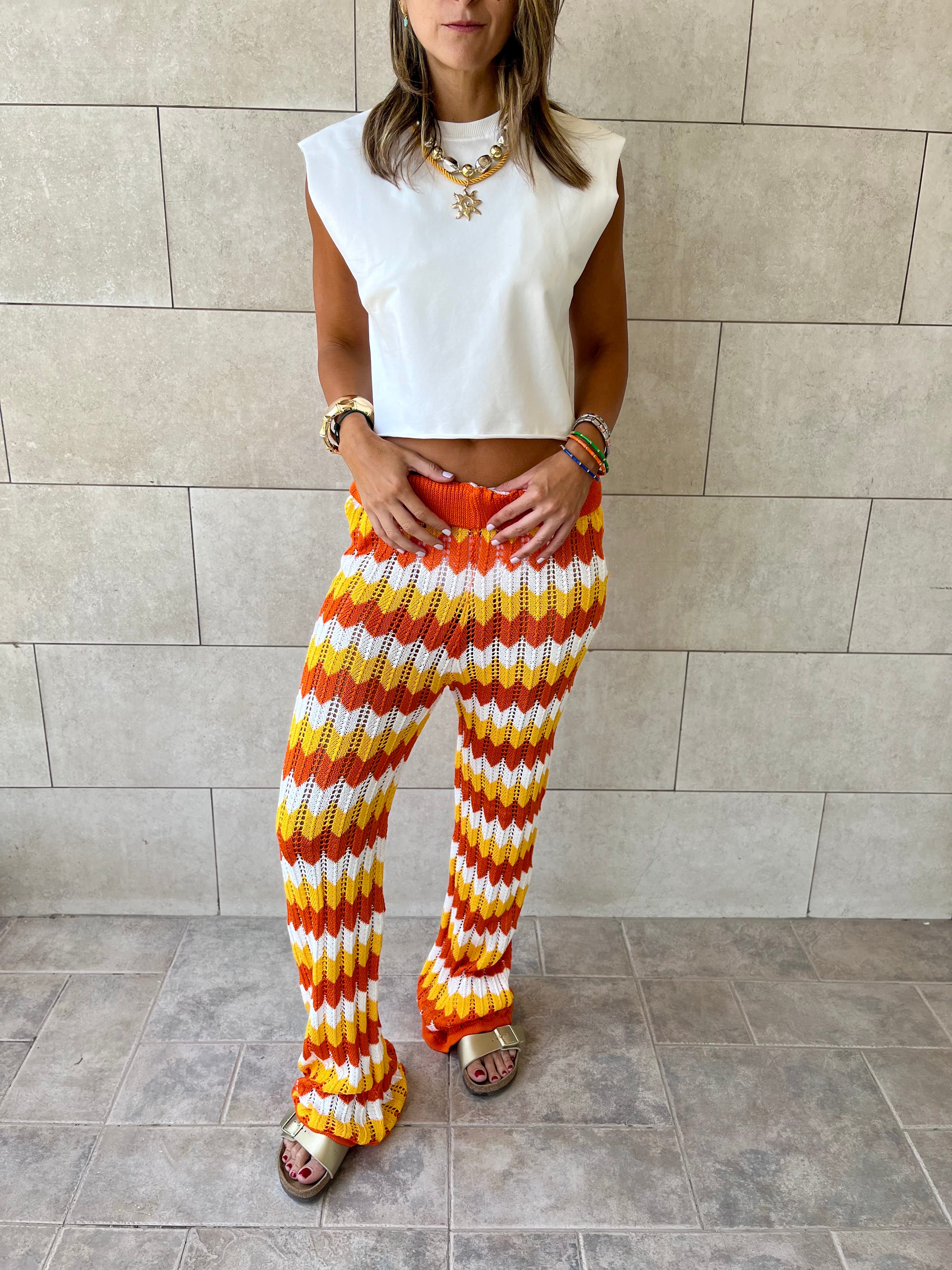 Orange Giving Waves Crochet Pants