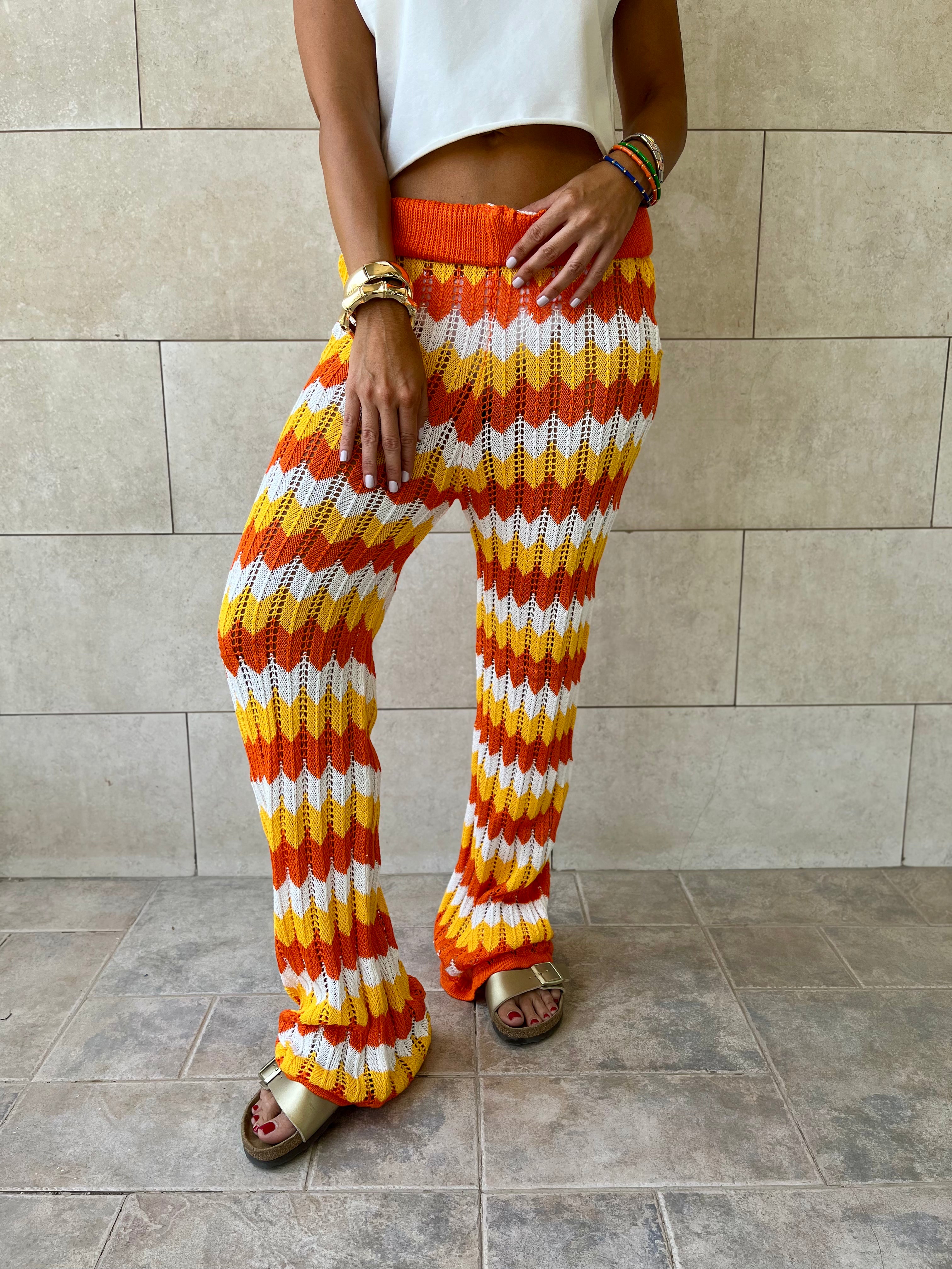Orange Giving Waves Crochet Pants