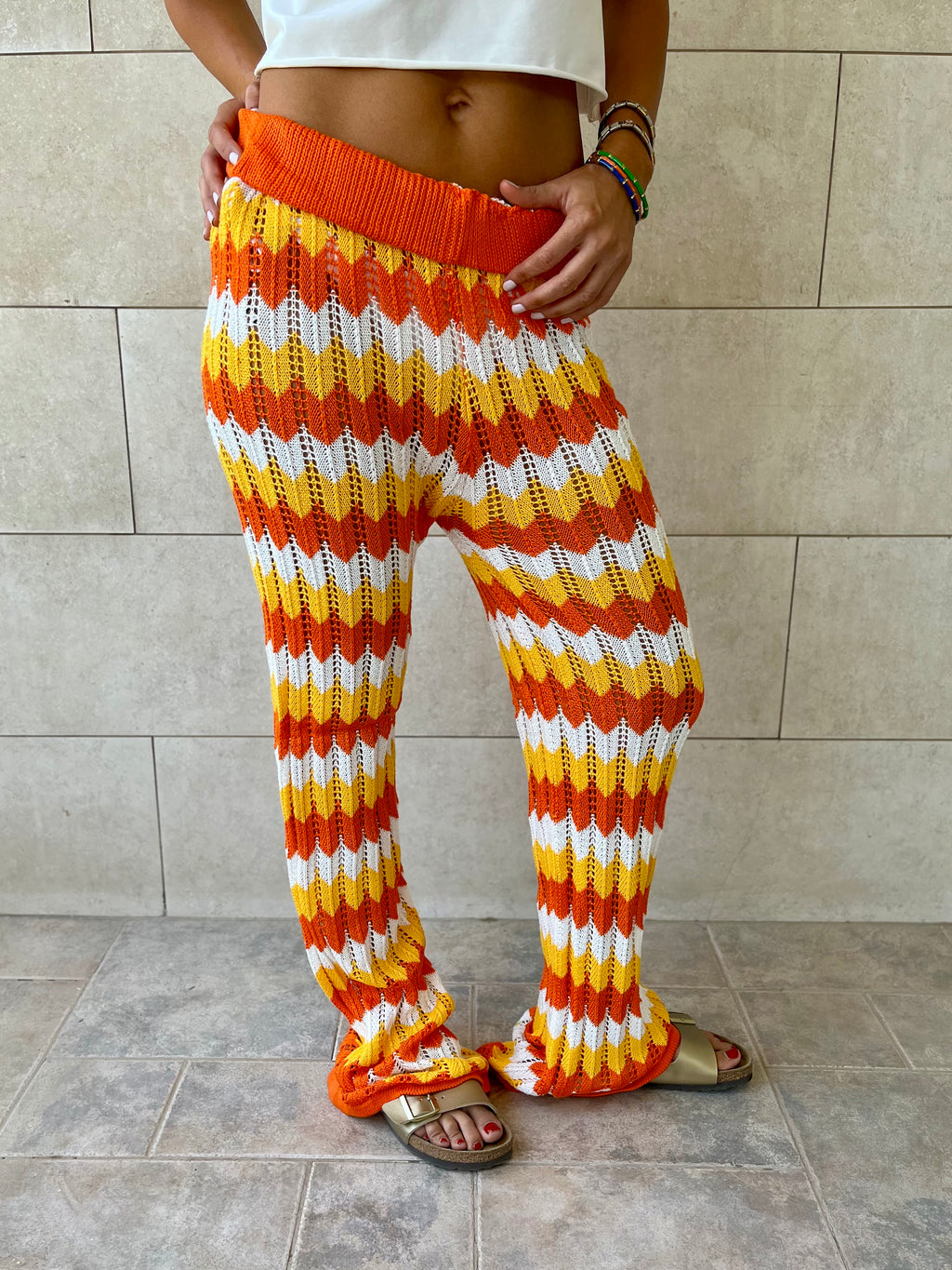 Orange Giving Waves Crochet Pants