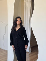Black V Buttons Knit Set