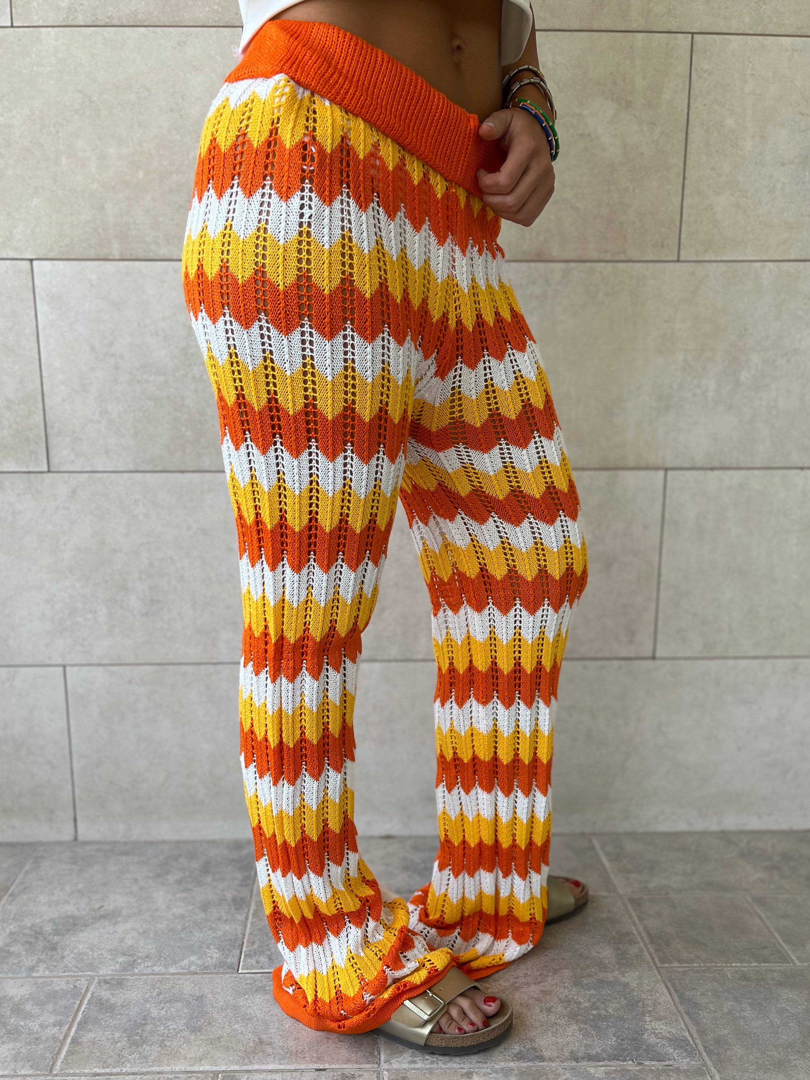Orange Giving Waves Crochet Pants
