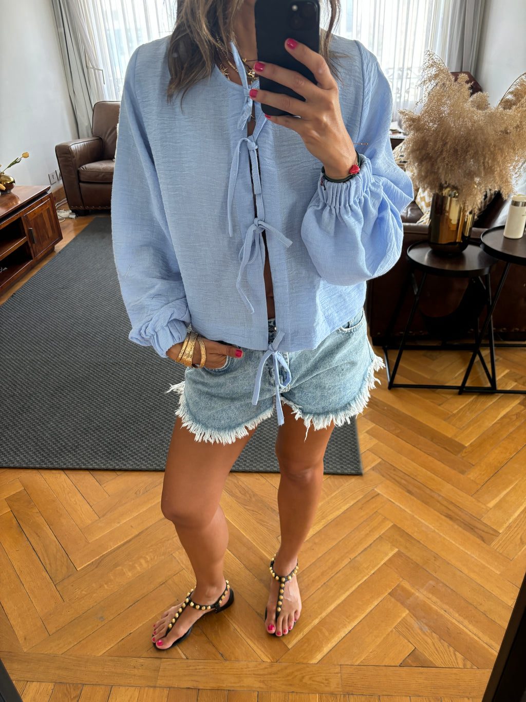 Baby Blue Ribbon Tie Blouse