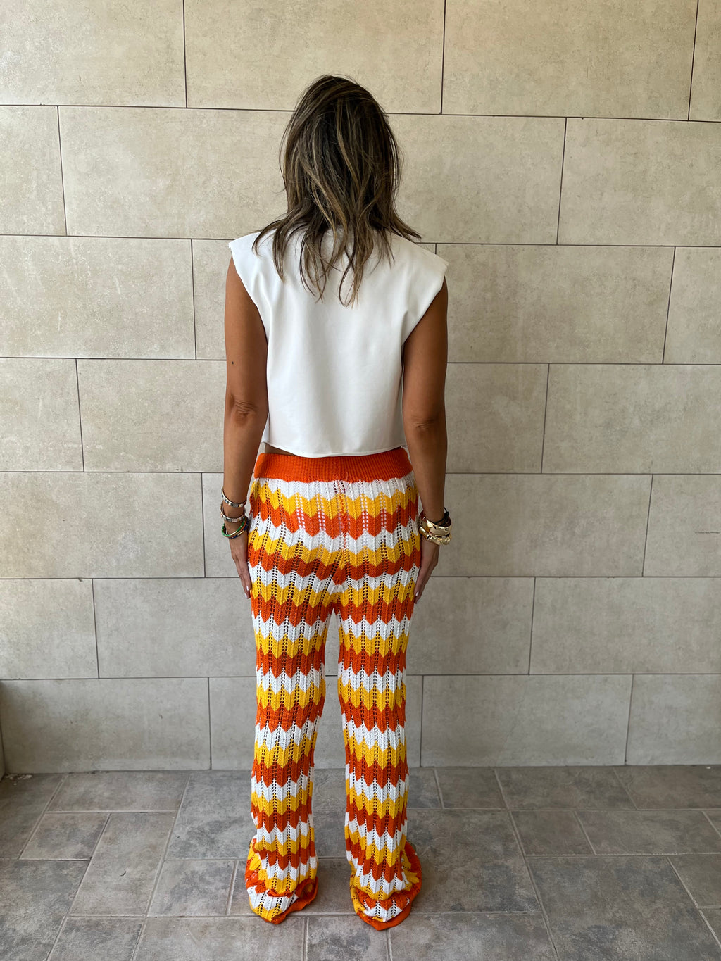 Orange Giving Waves Crochet Pants