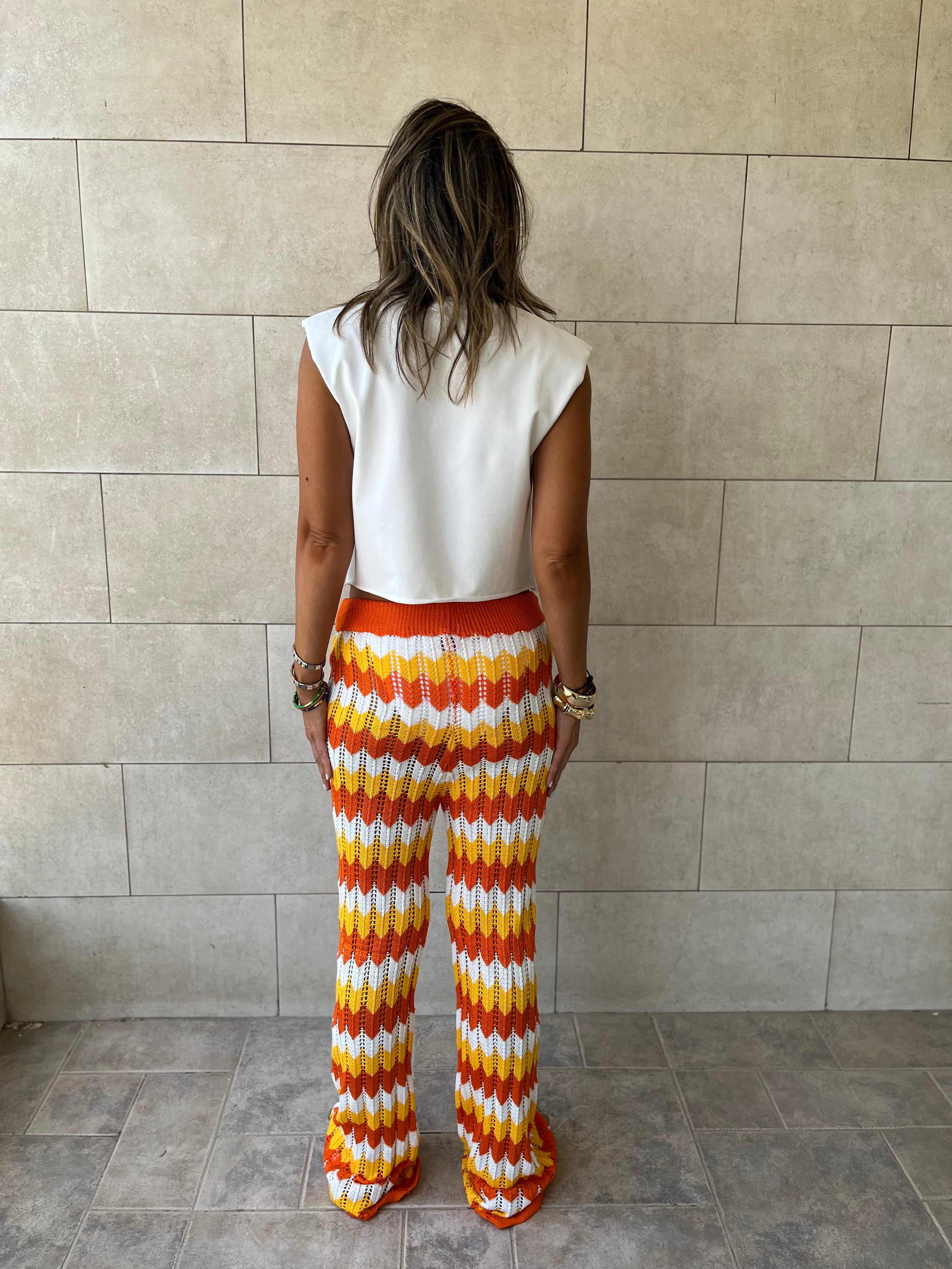 Orange Giving Waves Crochet Pants
