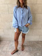 Baby Blue Ribbon Tie Blouse