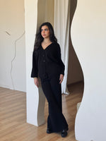 Black V Buttons Knit Set