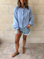 Baby Blue Ribbon Tie Blouse