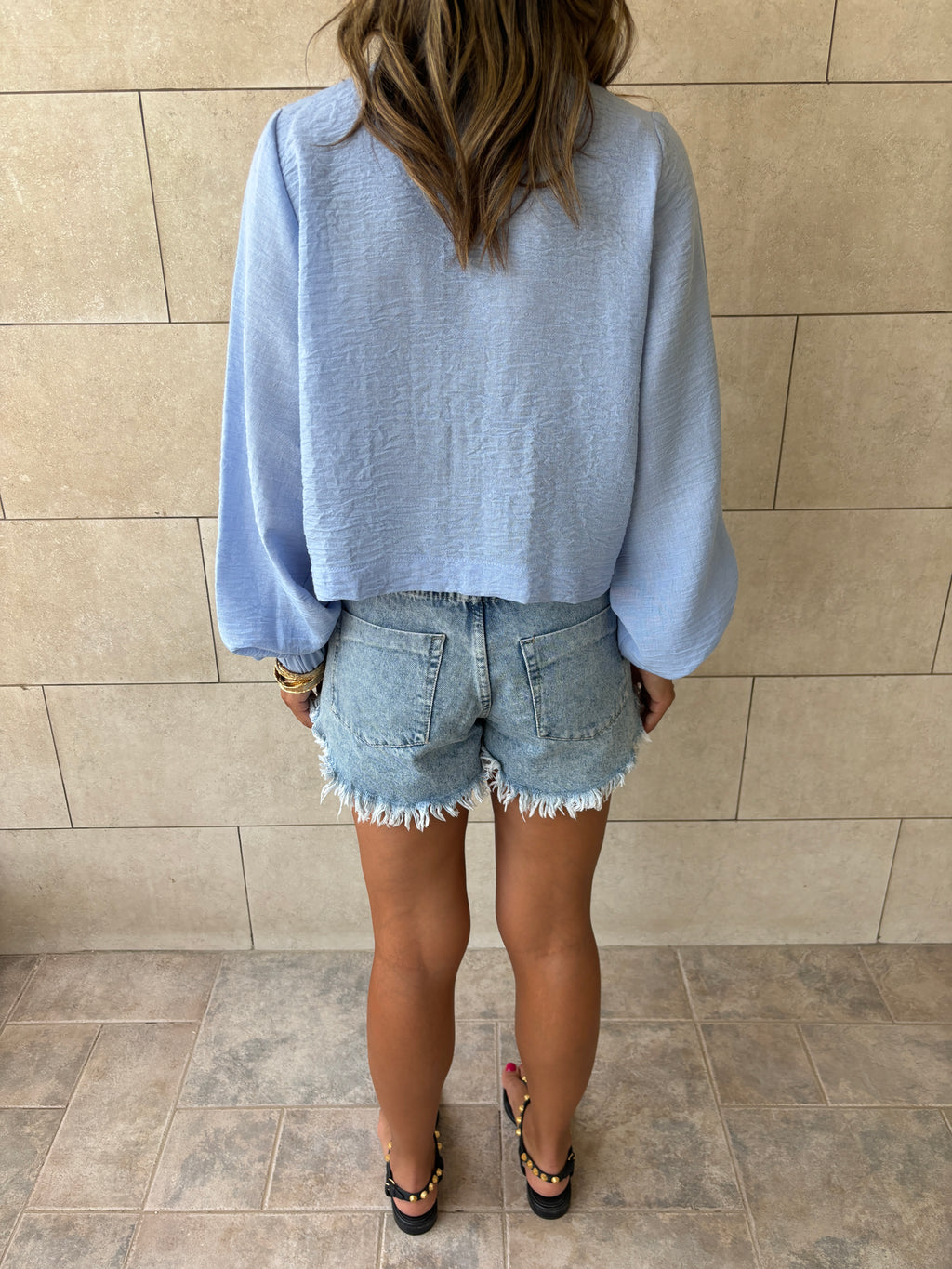 Baby Blue Ribbon Tie Blouse