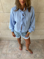 Baby Blue Ribbon Tie Blouse