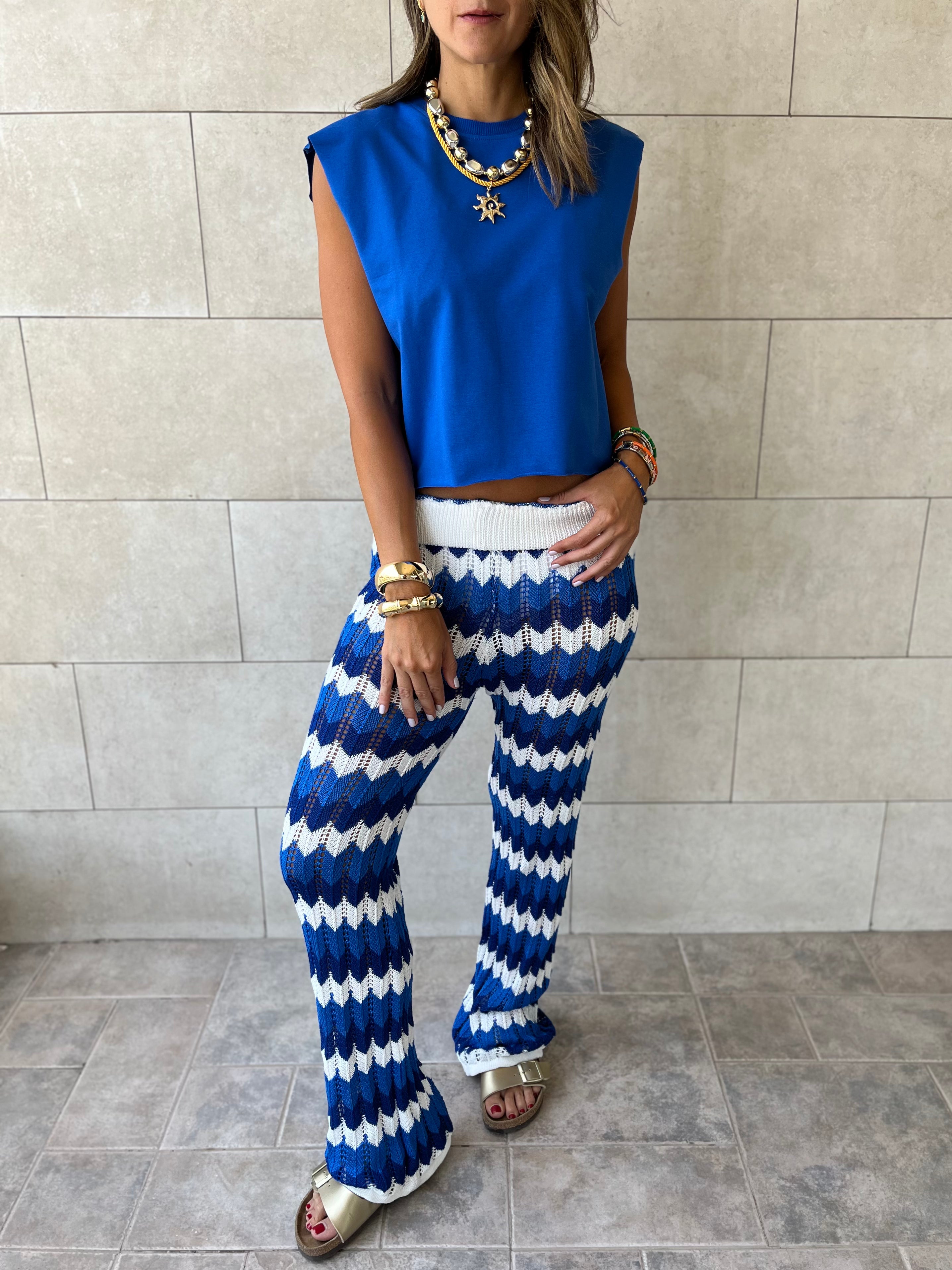 Blue Giving Waves Crochet Pants
