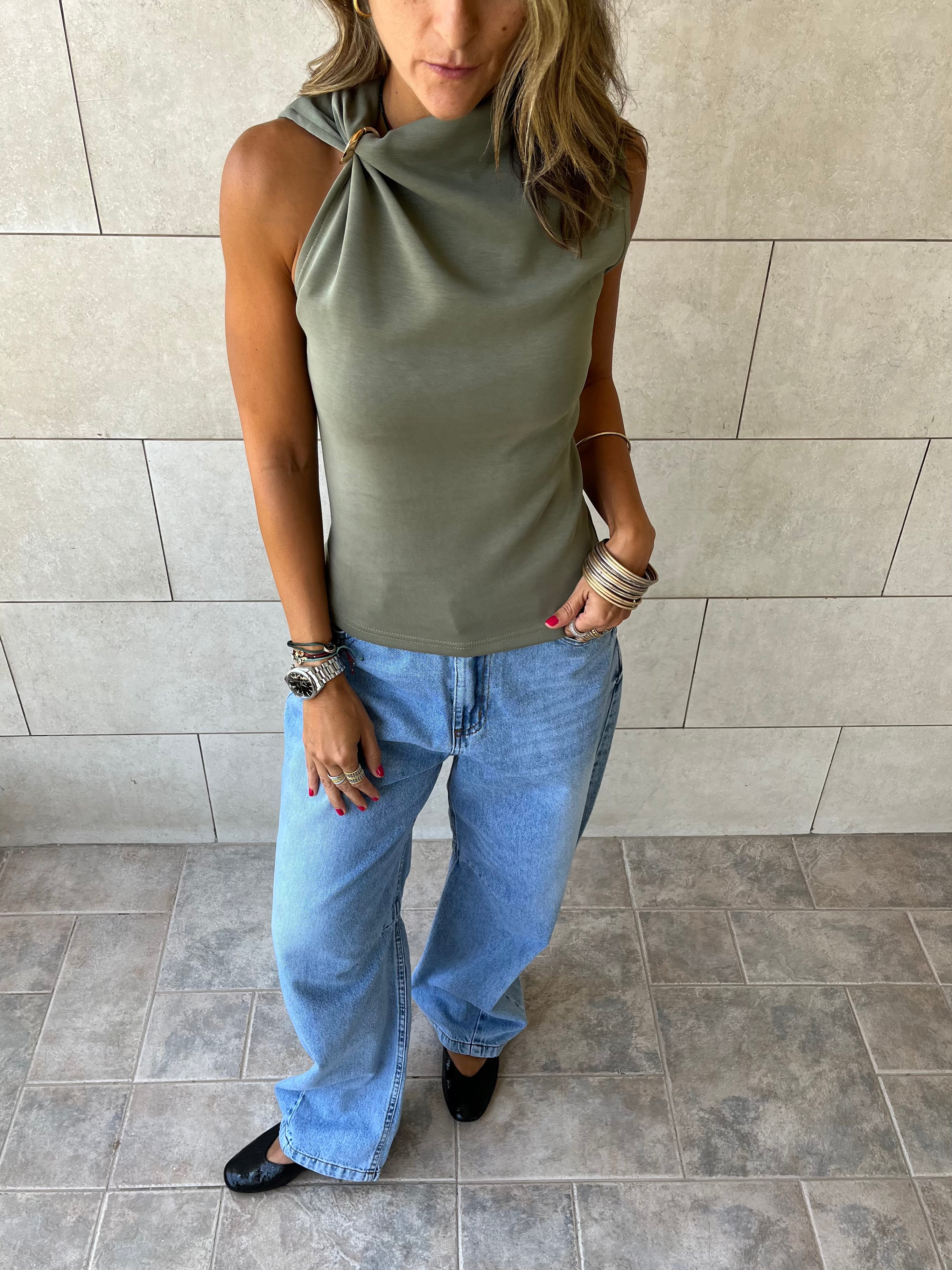 Olive Ring Scuba Top