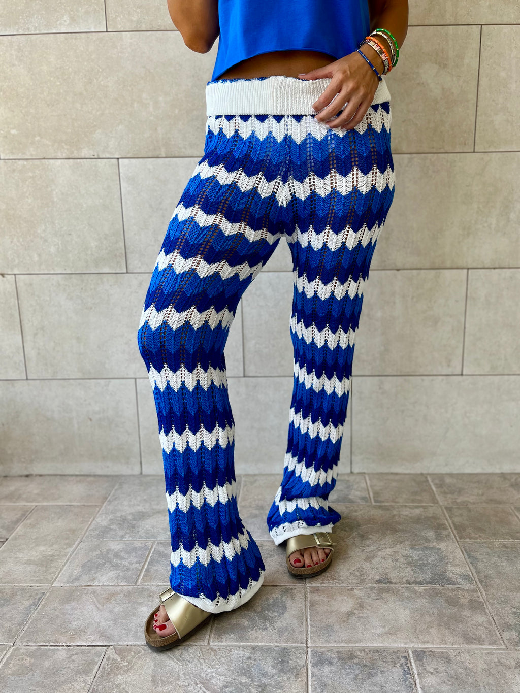 Blue Giving Waves Crochet Pants