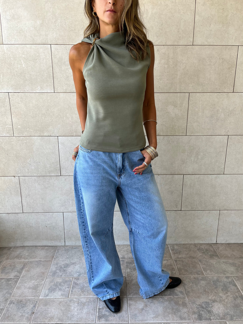 Olive Ring Scuba Top