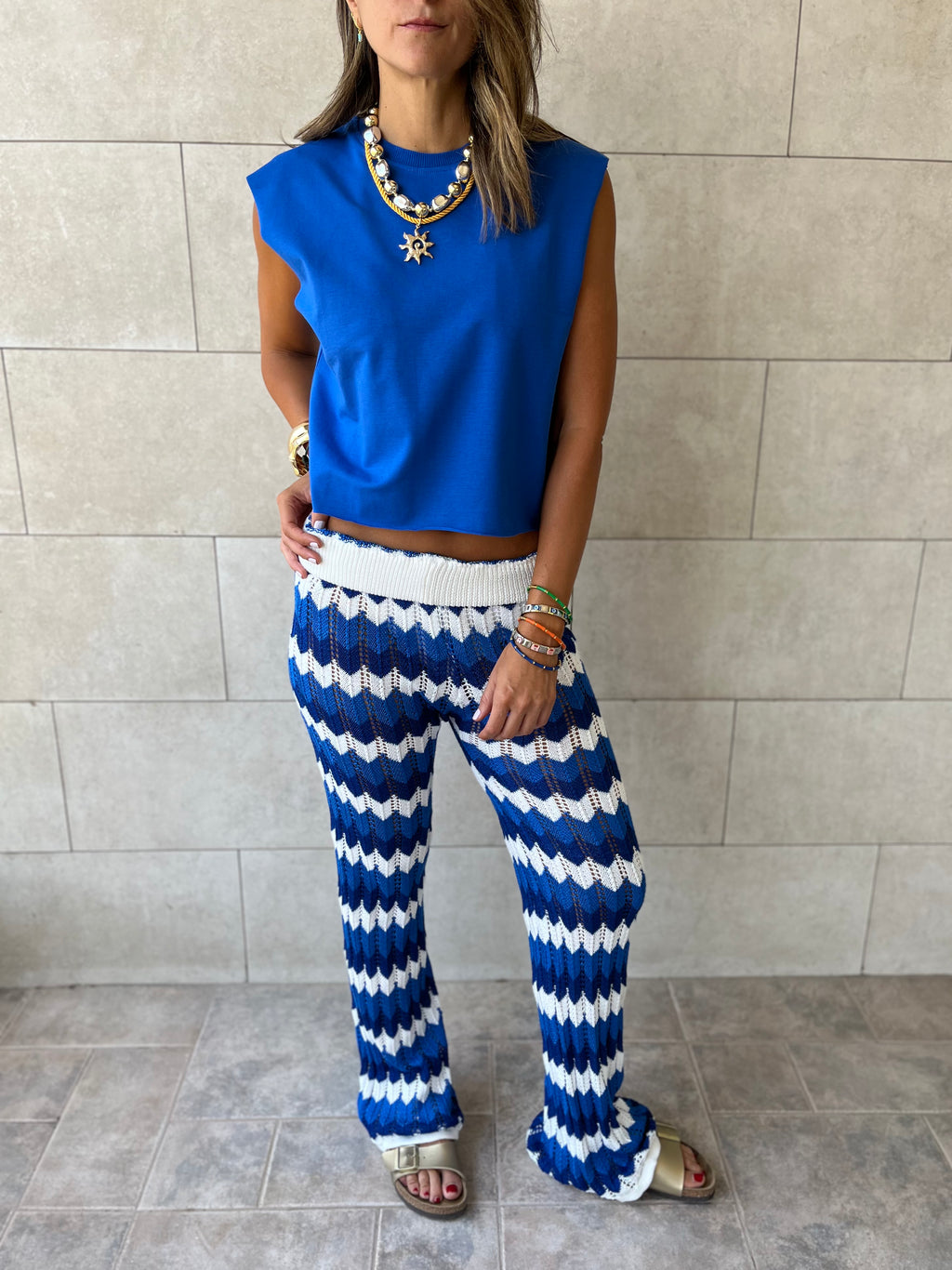 Blue Giving Waves Crochet Pants