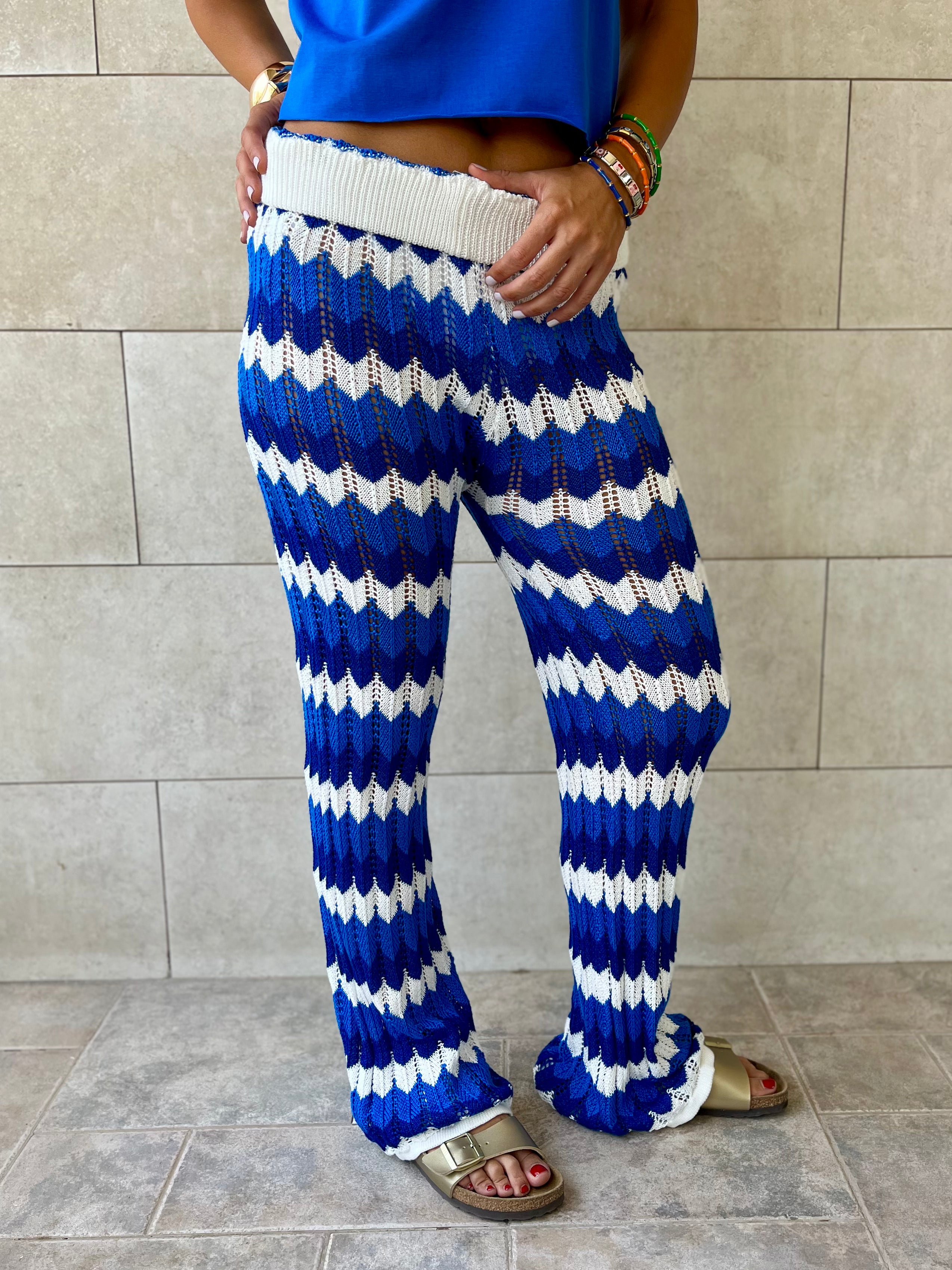 Blue Giving Waves Crochet Pants