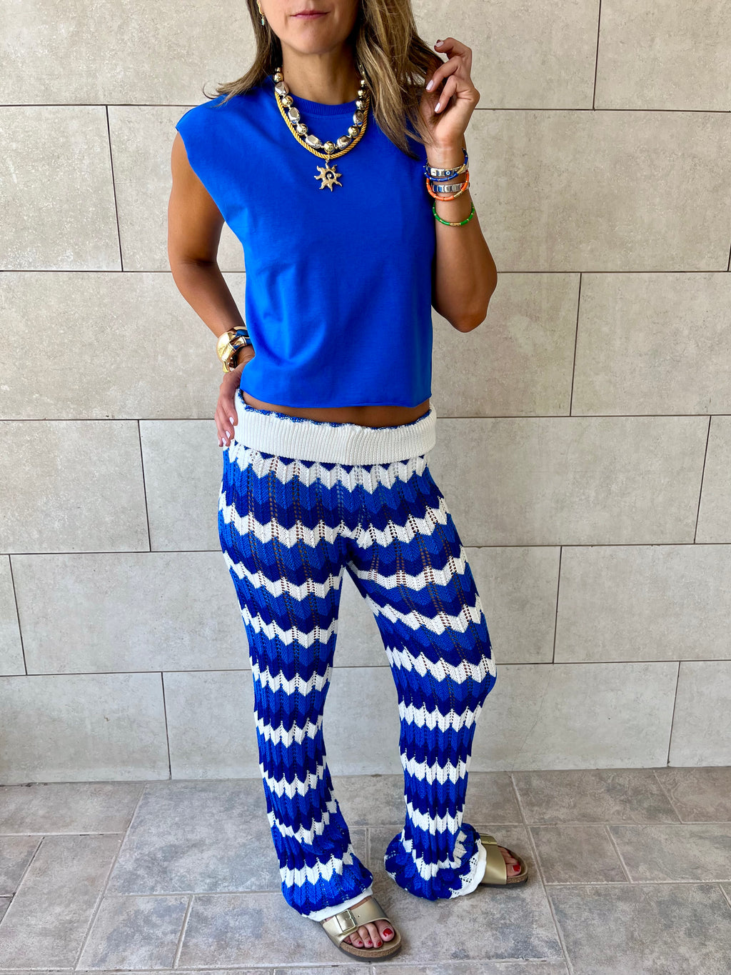 Blue Giving Waves Crochet Pants