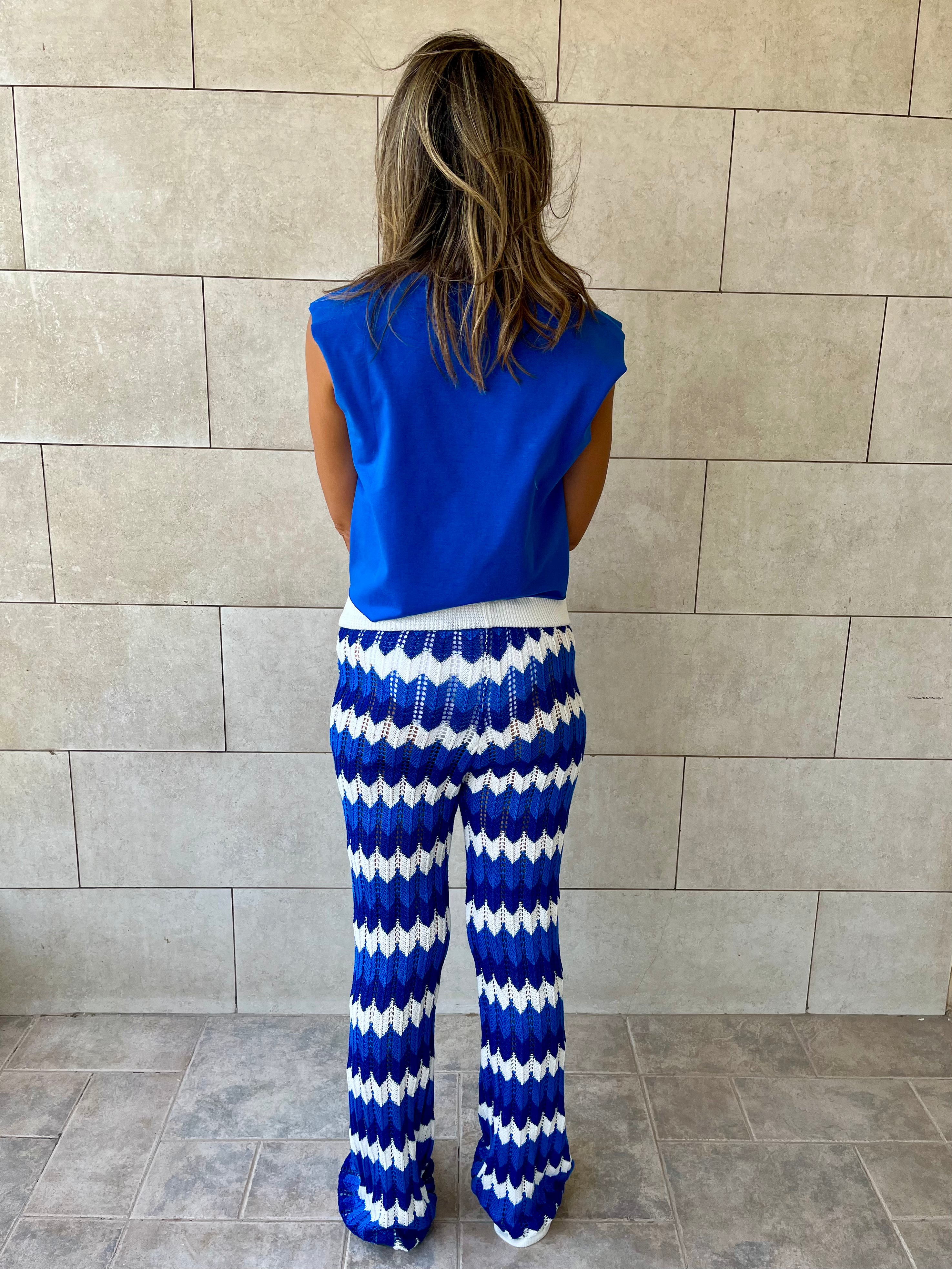 Blue Giving Waves Crochet Pants