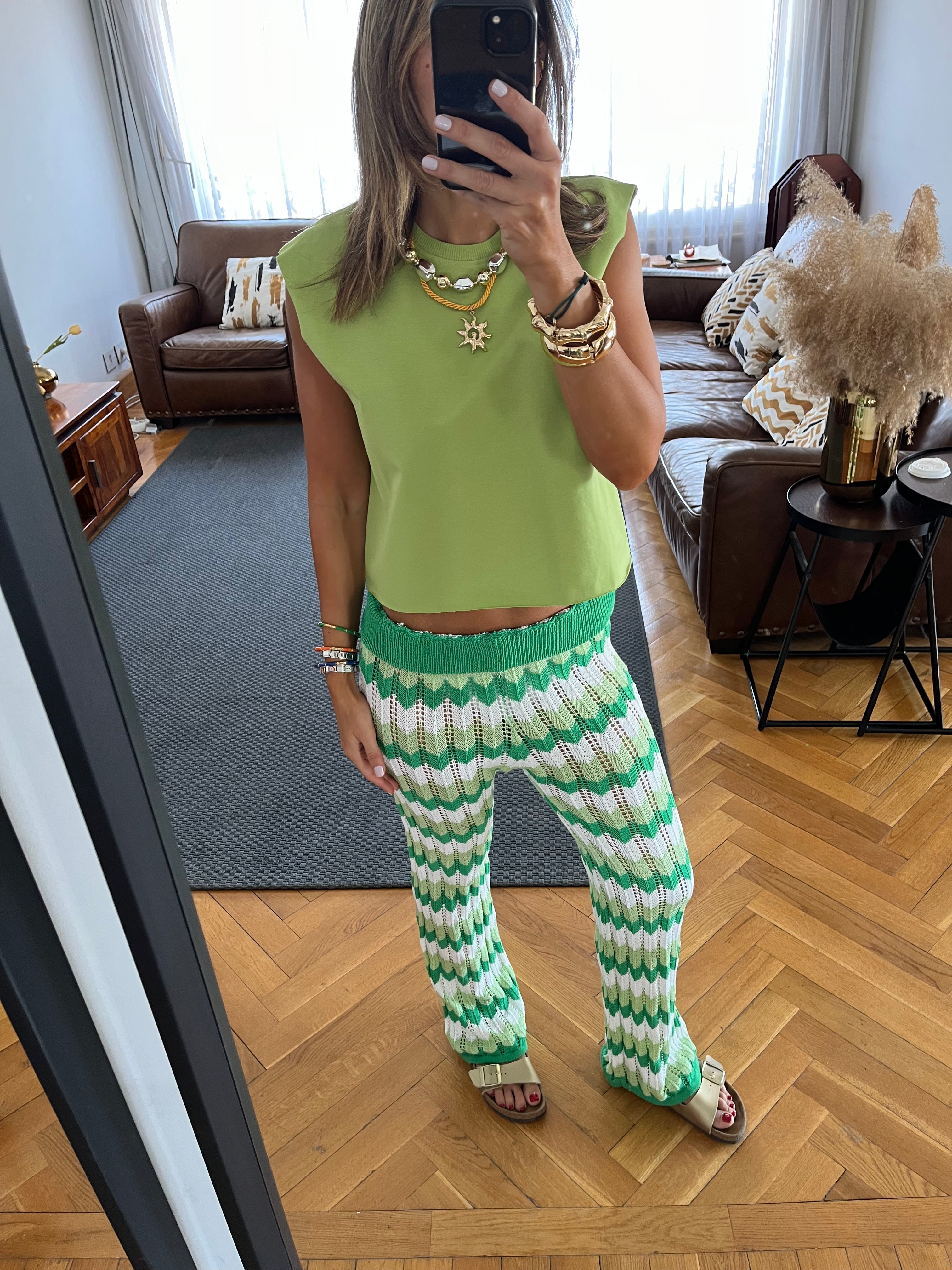Green Giving Waves Crochet Pants
